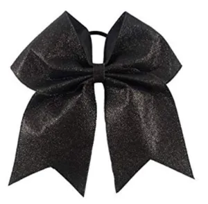 Kenz Laurenz Glitter Cheer Bows - Cheerleading Softball Gifts for Girls and Women Team Bow with Ponytail Holder Complete Your Cheerleader Outfit Uniform Strong Hair Ties Bands Elastics (1) (Black)