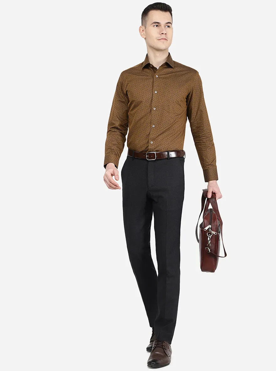 Khaki Printed Slim Fit Formal Shirt | Greenfibre