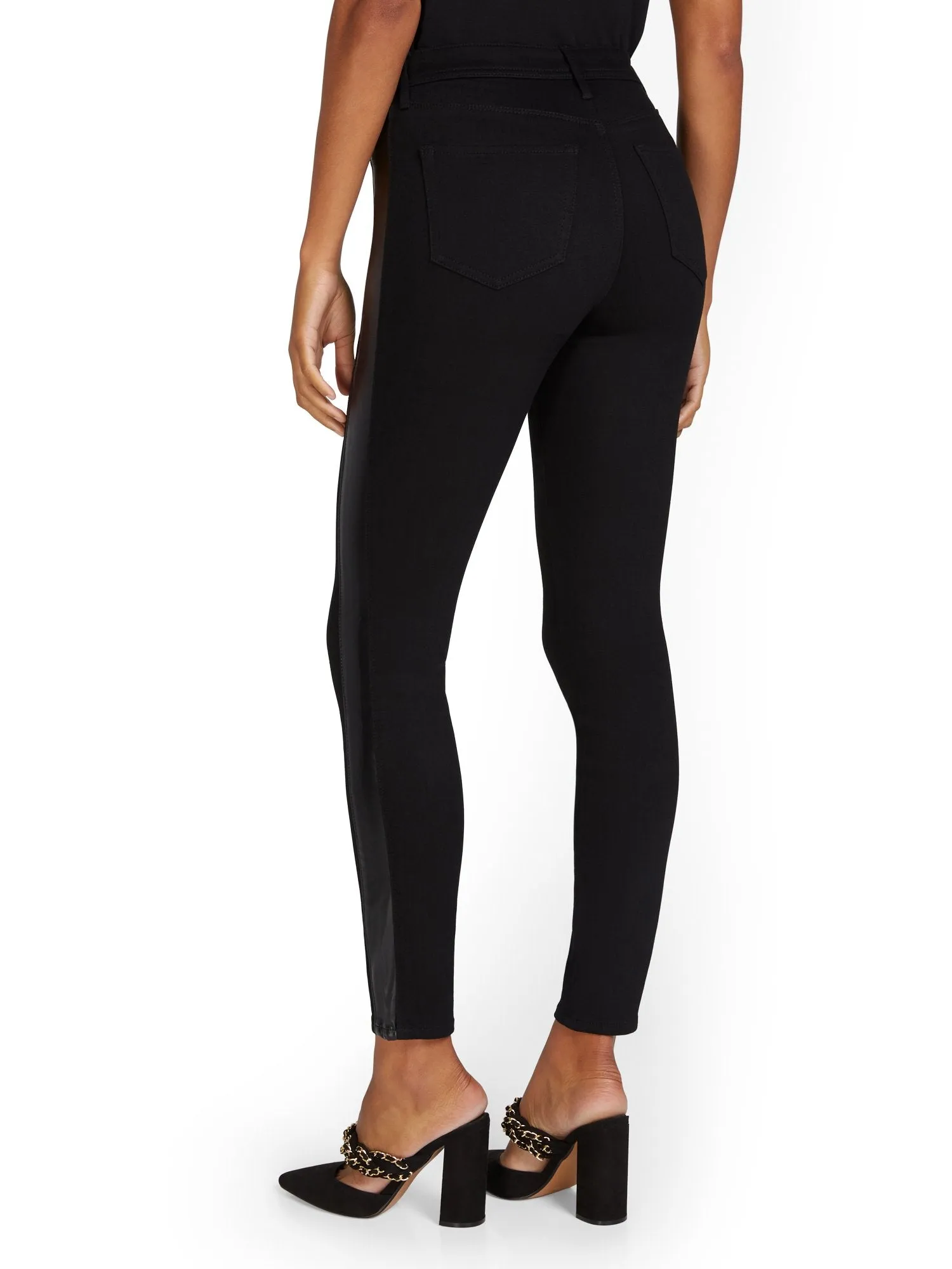 Lexi High-Waisted Super-Skinny Faux-Leather Panel Jeans - Black