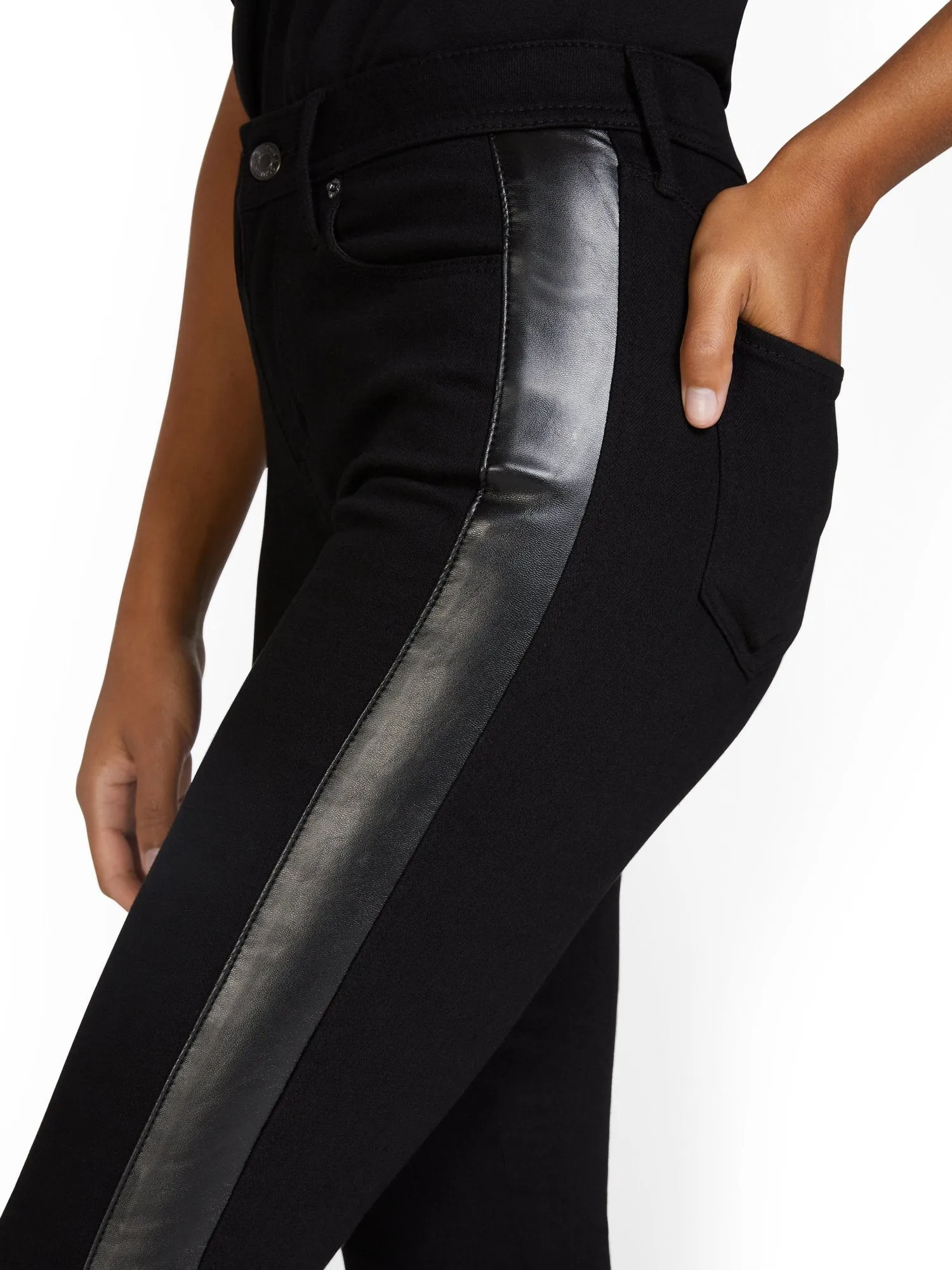 Lexi High-Waisted Super-Skinny Faux-Leather Panel Jeans - Black