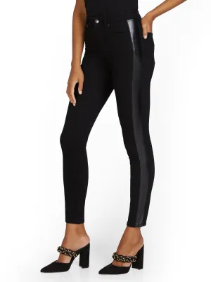 Lexi High-Waisted Super-Skinny Faux-Leather Panel Jeans - Black