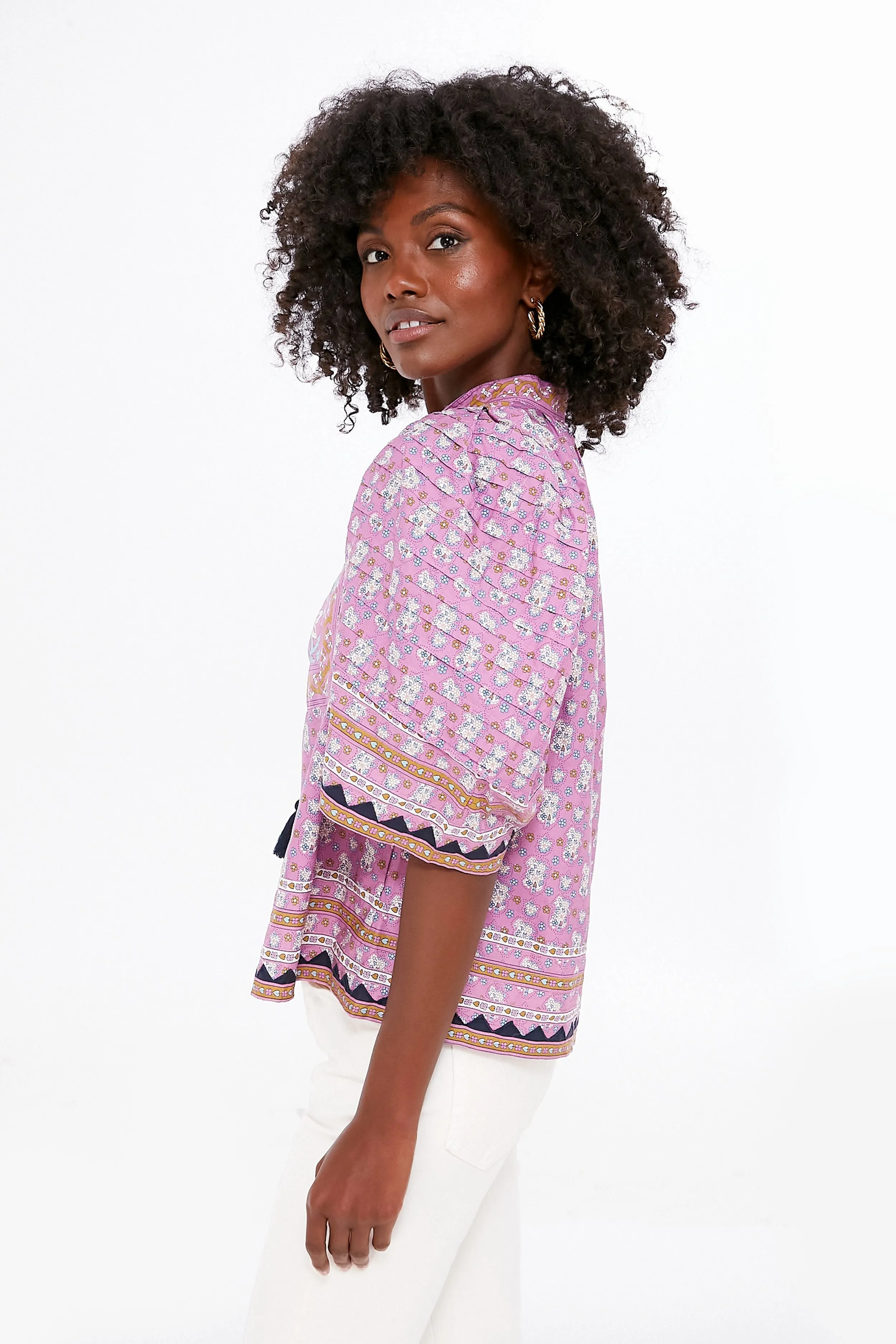 Lilac Perry Border Puff Sleeve Top