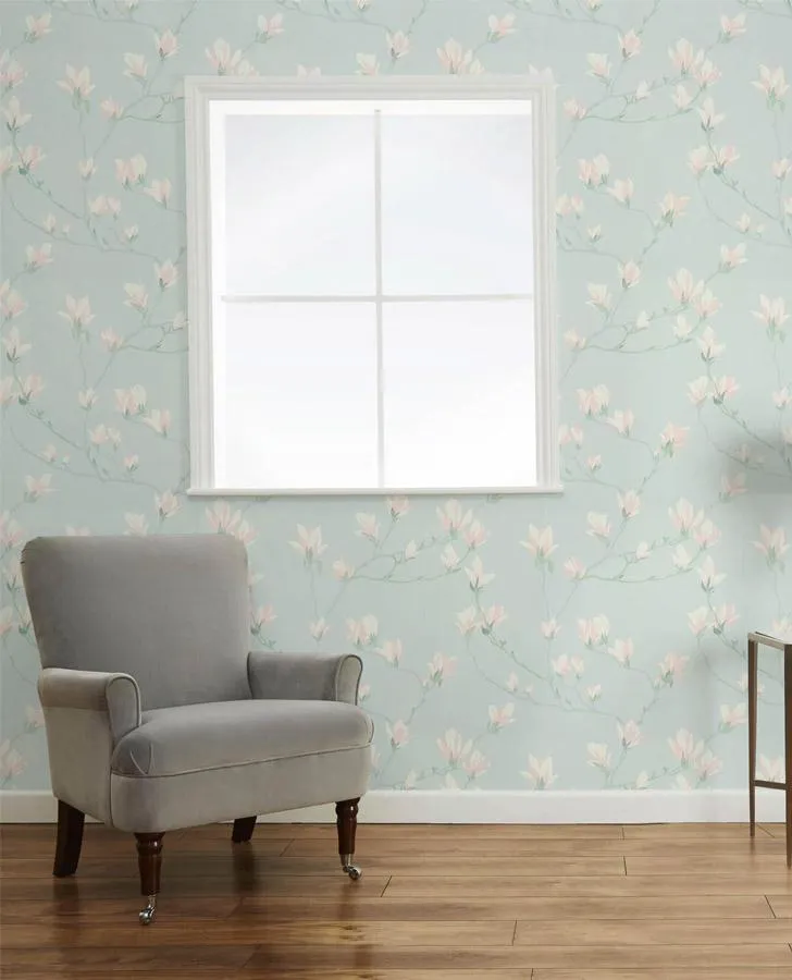 Magnolia Grove Duck Egg Wallpaper