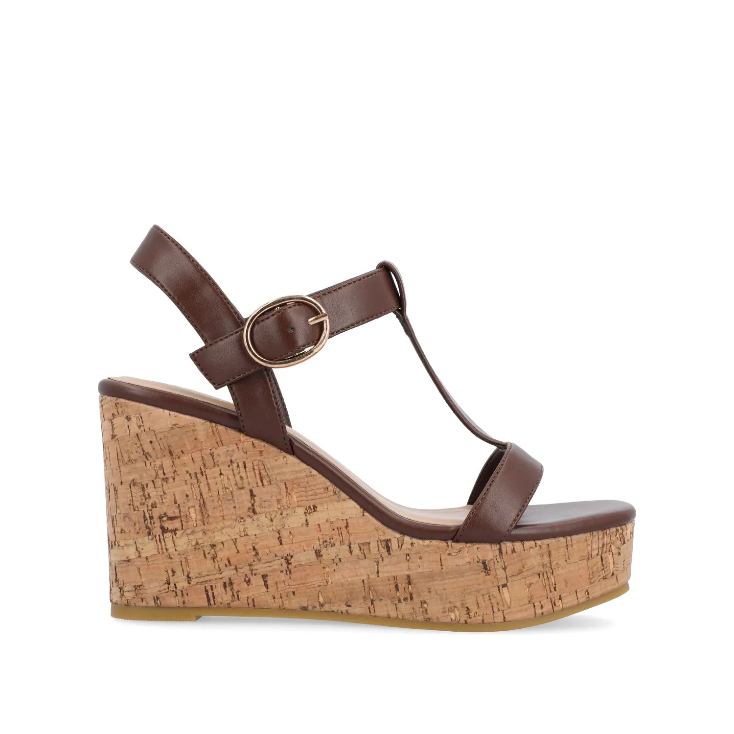 MATILDAA CORK WEDGE HEEL SANDALS IN FAUX LEATHER