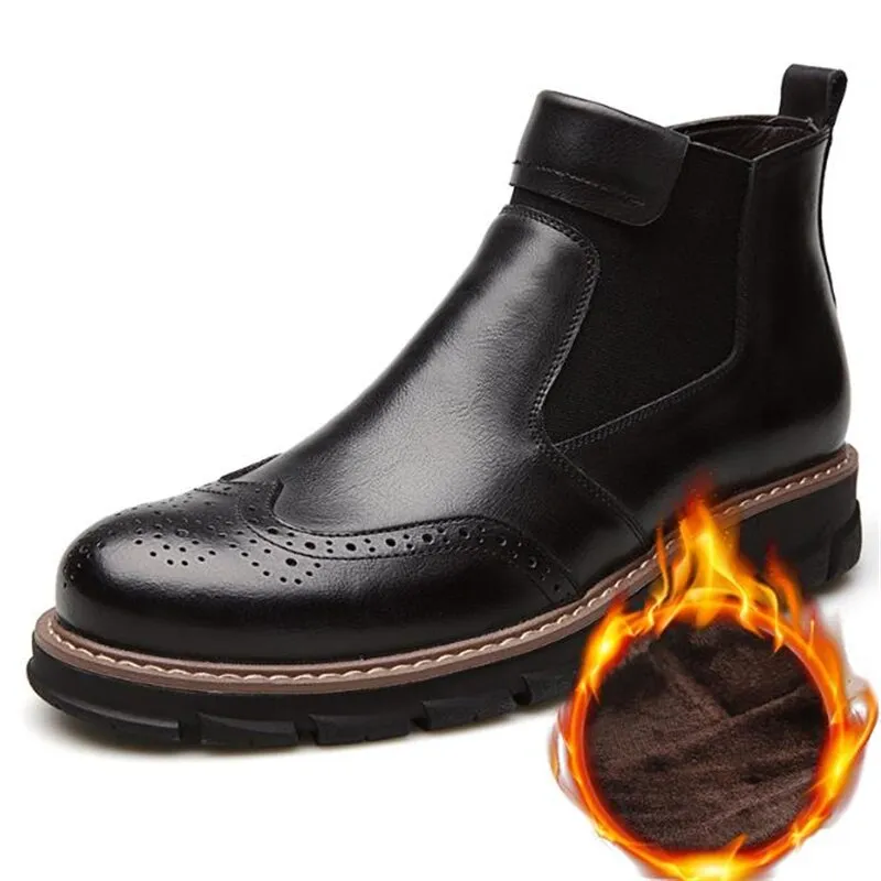 Men Genuine Leather Chelsea Boots Autumn Winter Brogues Shoes Male Platform Ankle Boots Breathable Fashion Motorcycle Boots