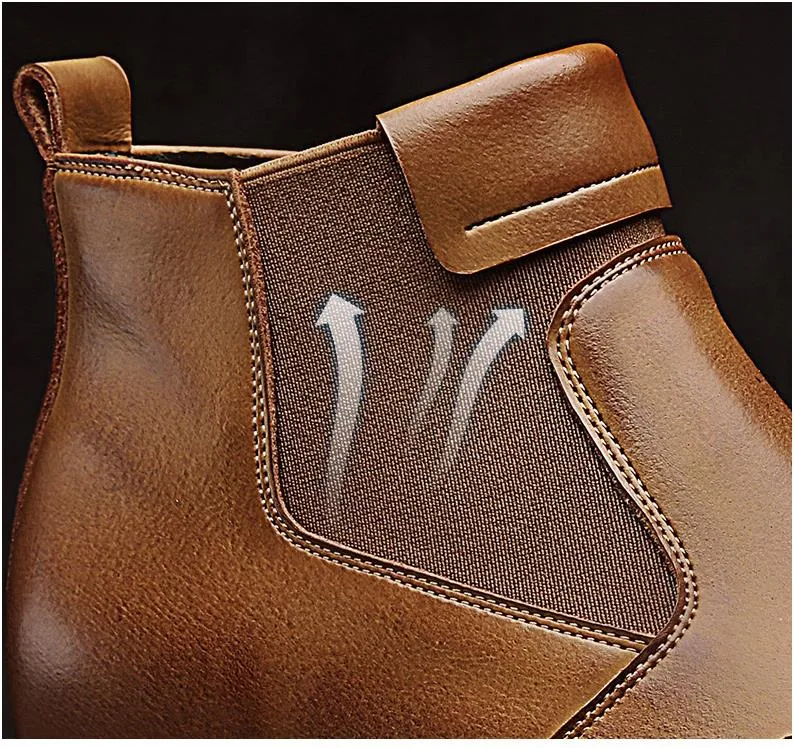 Men Genuine Leather Chelsea Boots Autumn Winter Brogues Shoes Male Platform Ankle Boots Breathable Fashion Motorcycle Boots