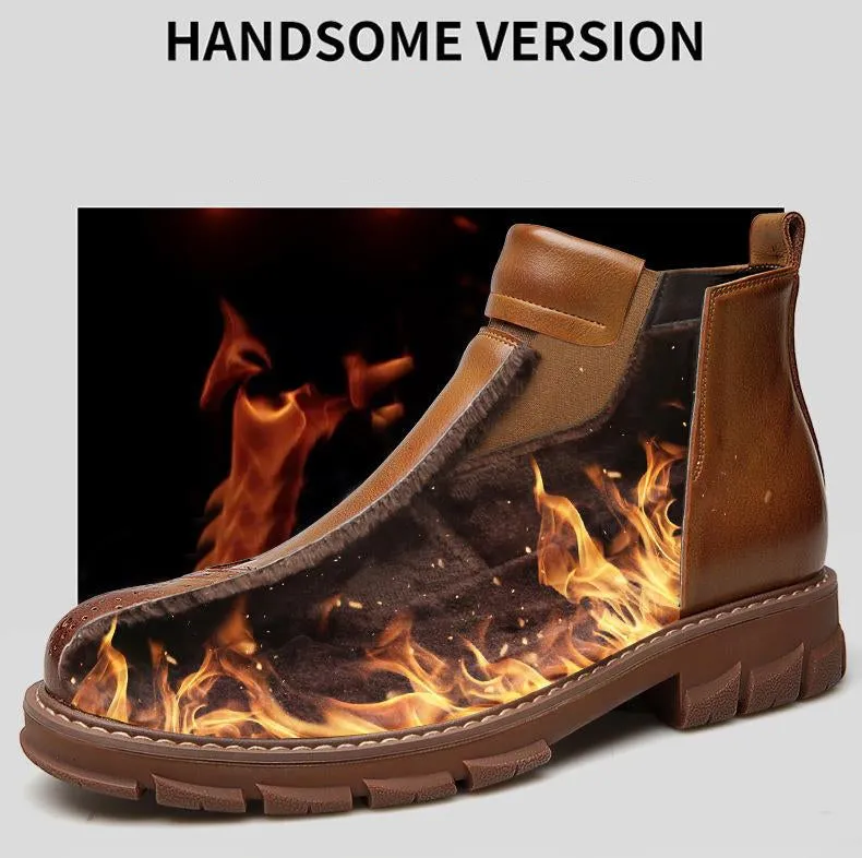 Men Genuine Leather Chelsea Boots Autumn Winter Brogues Shoes Male Platform Ankle Boots Breathable Fashion Motorcycle Boots