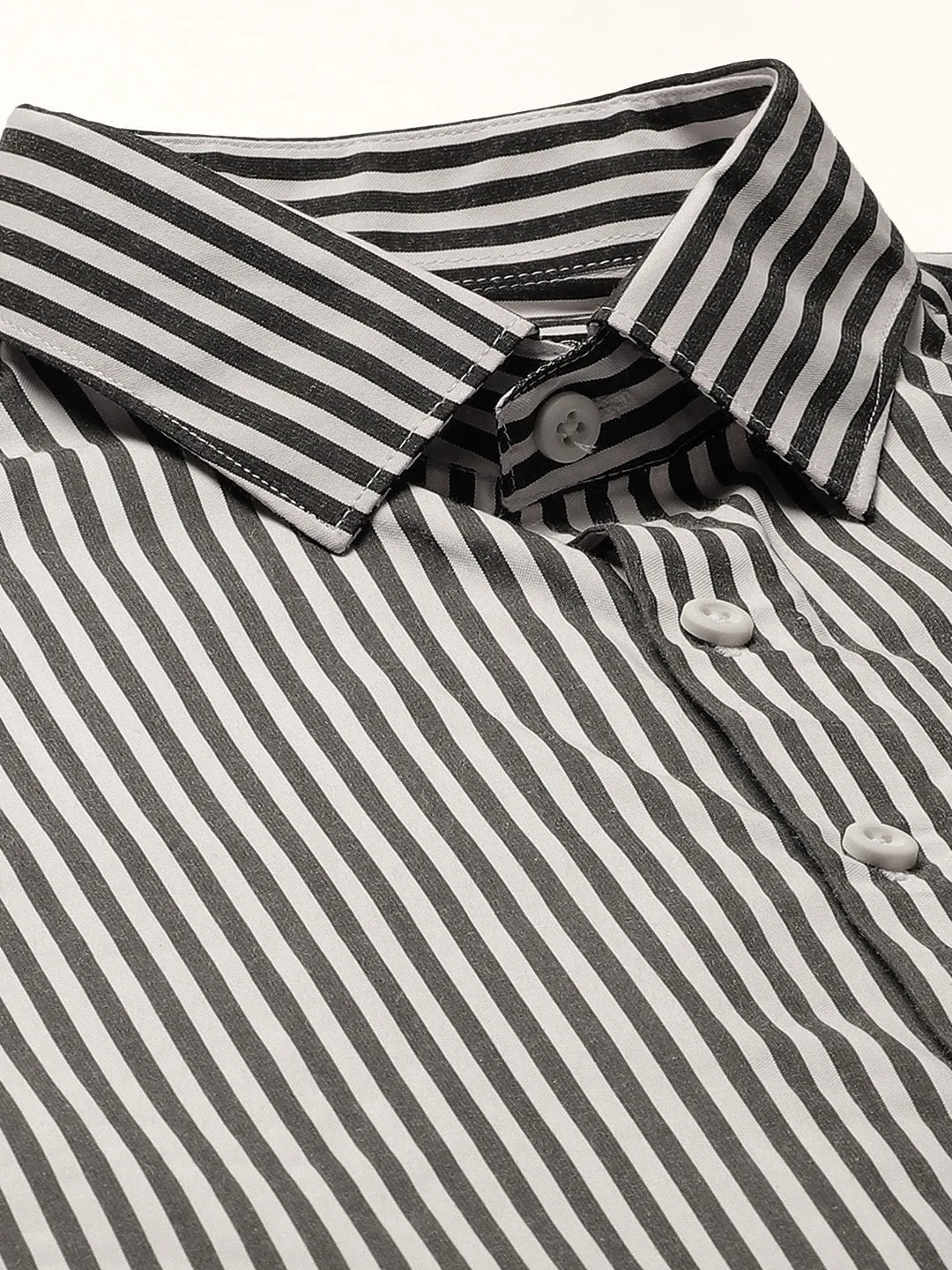 Men's Cotton Black & White Striped Formal Shirt - Sojanya