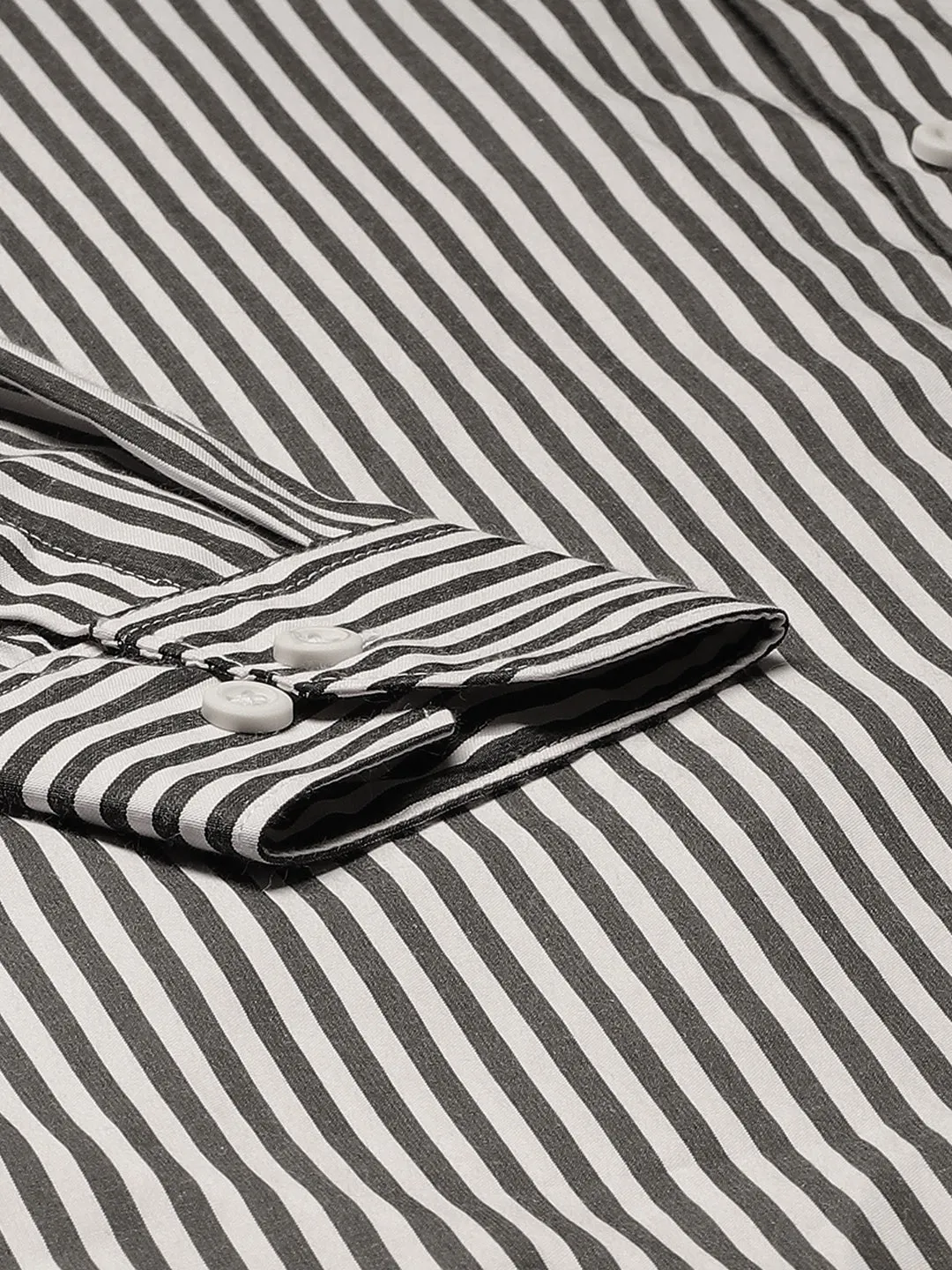 Men's Cotton Black & White Striped Formal Shirt - Sojanya