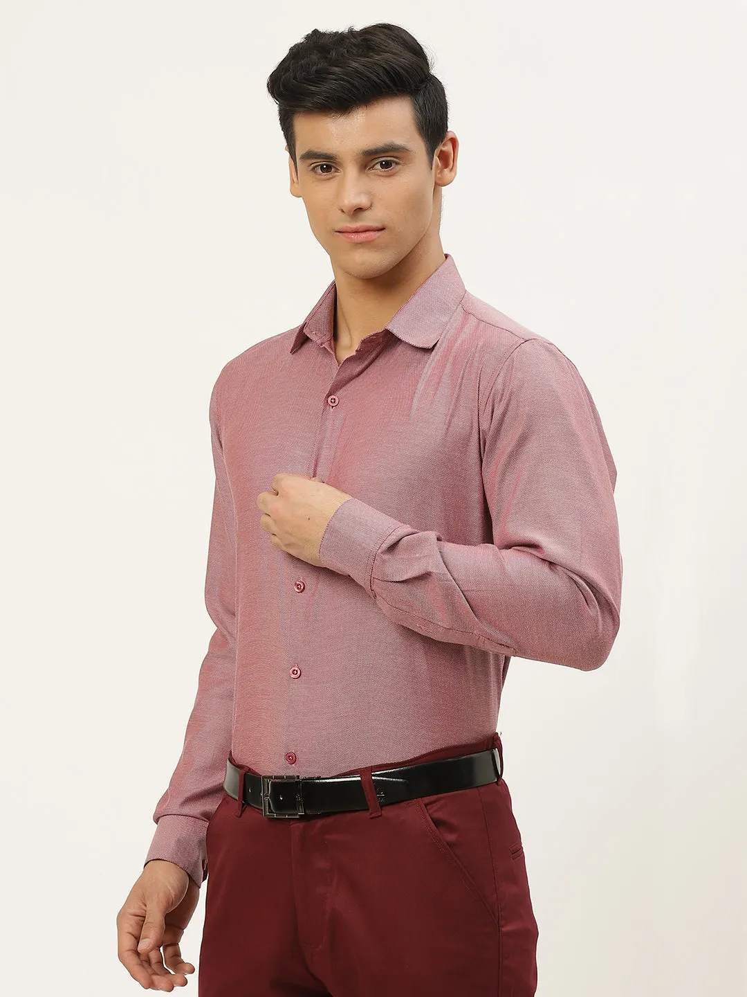 Men's Cotton Mauve Self Design Classic Formal Shirt - Sojanya