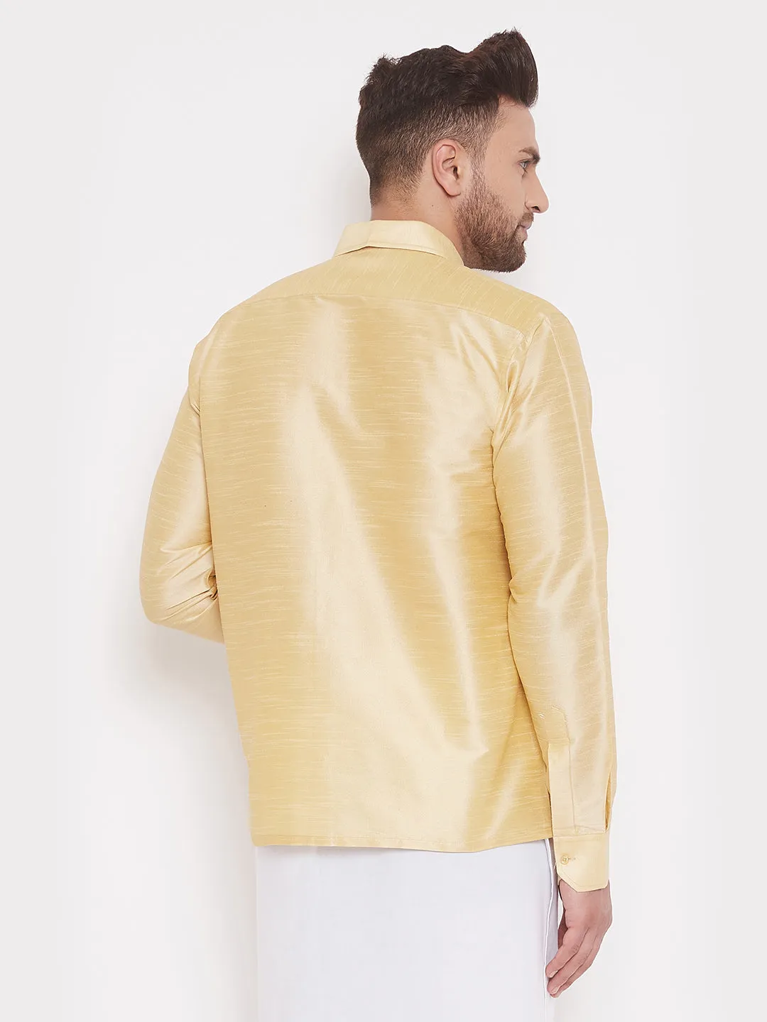 Men's Gold Silk Blend Ethnic Shirt - Vastramay