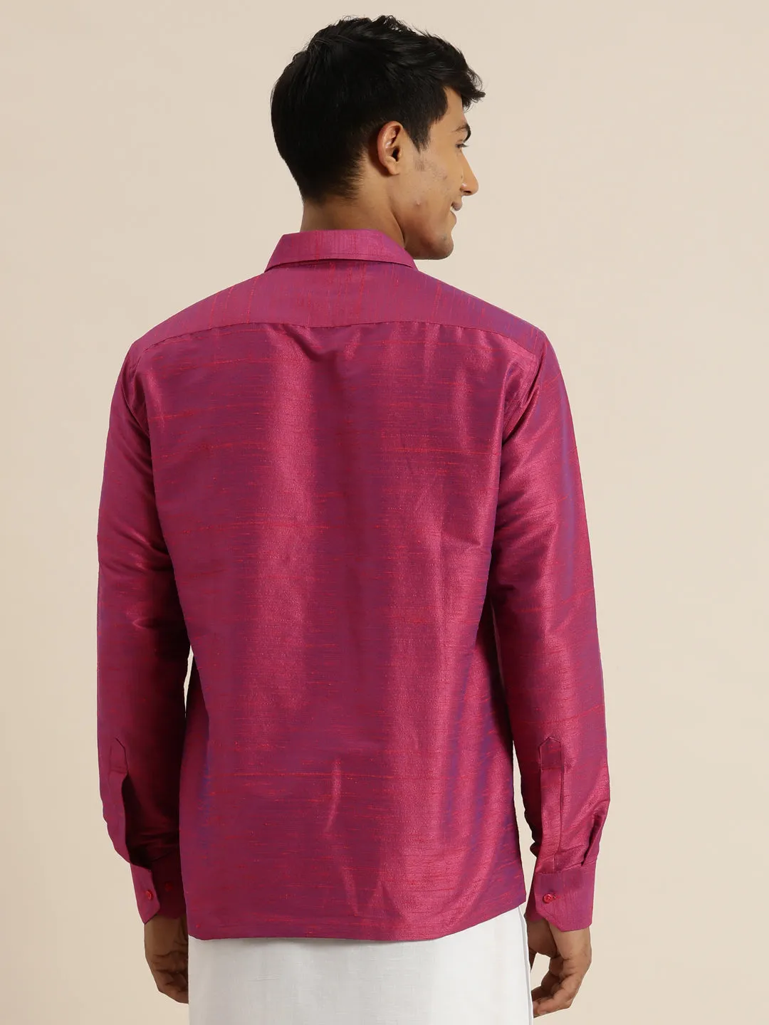 Men's Purple Raw Silk Ethnic Shirt - Vastramay