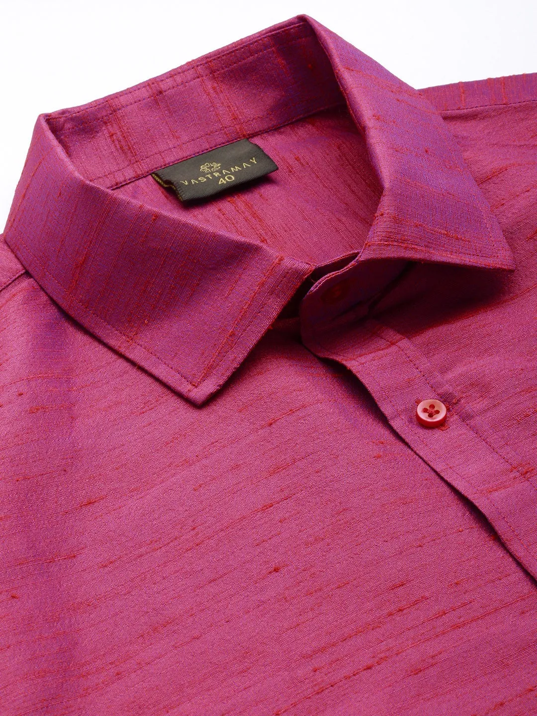 Men's Purple Raw Silk Ethnic Shirt - Vastramay