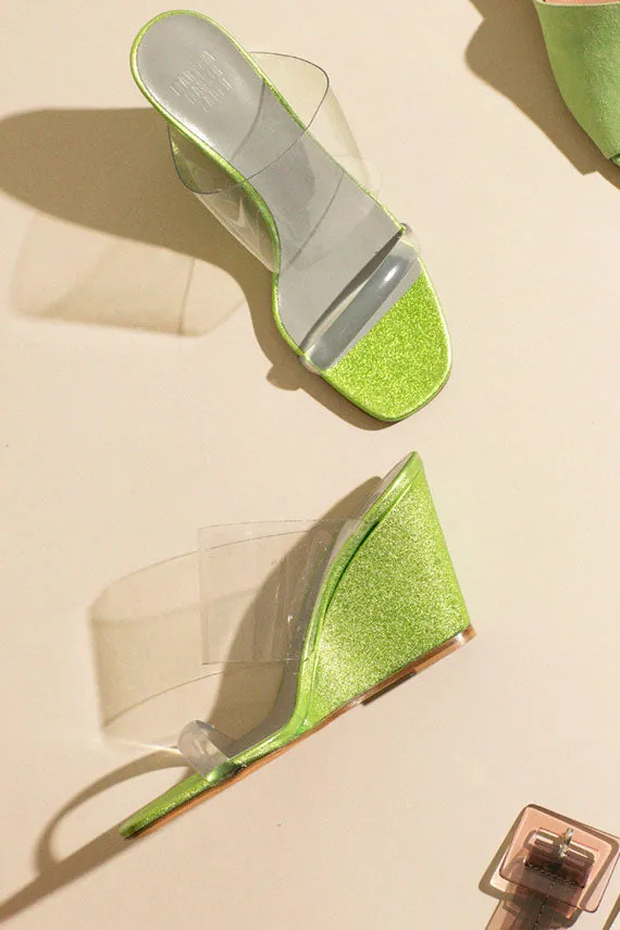 Metallic Lime Olympia Wedge