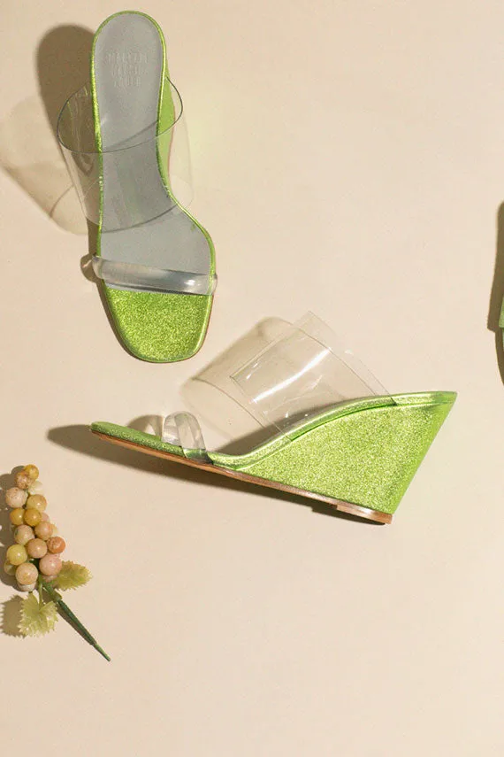 Metallic Lime Olympia Wedge