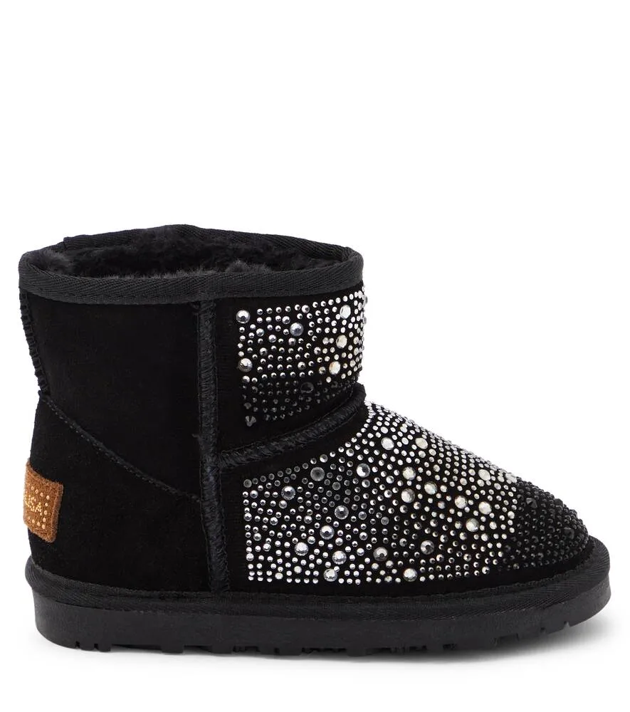 Monnalisa suede boots with crystals, black