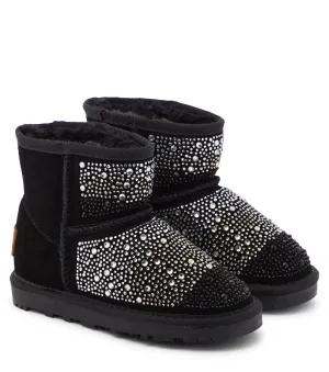 Monnalisa suede boots with crystals, black