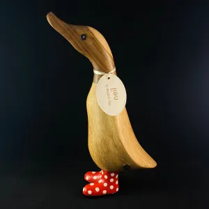 Neil - Hand-carved and Hand-painted Bamboo Duck with Polka Dot Boots