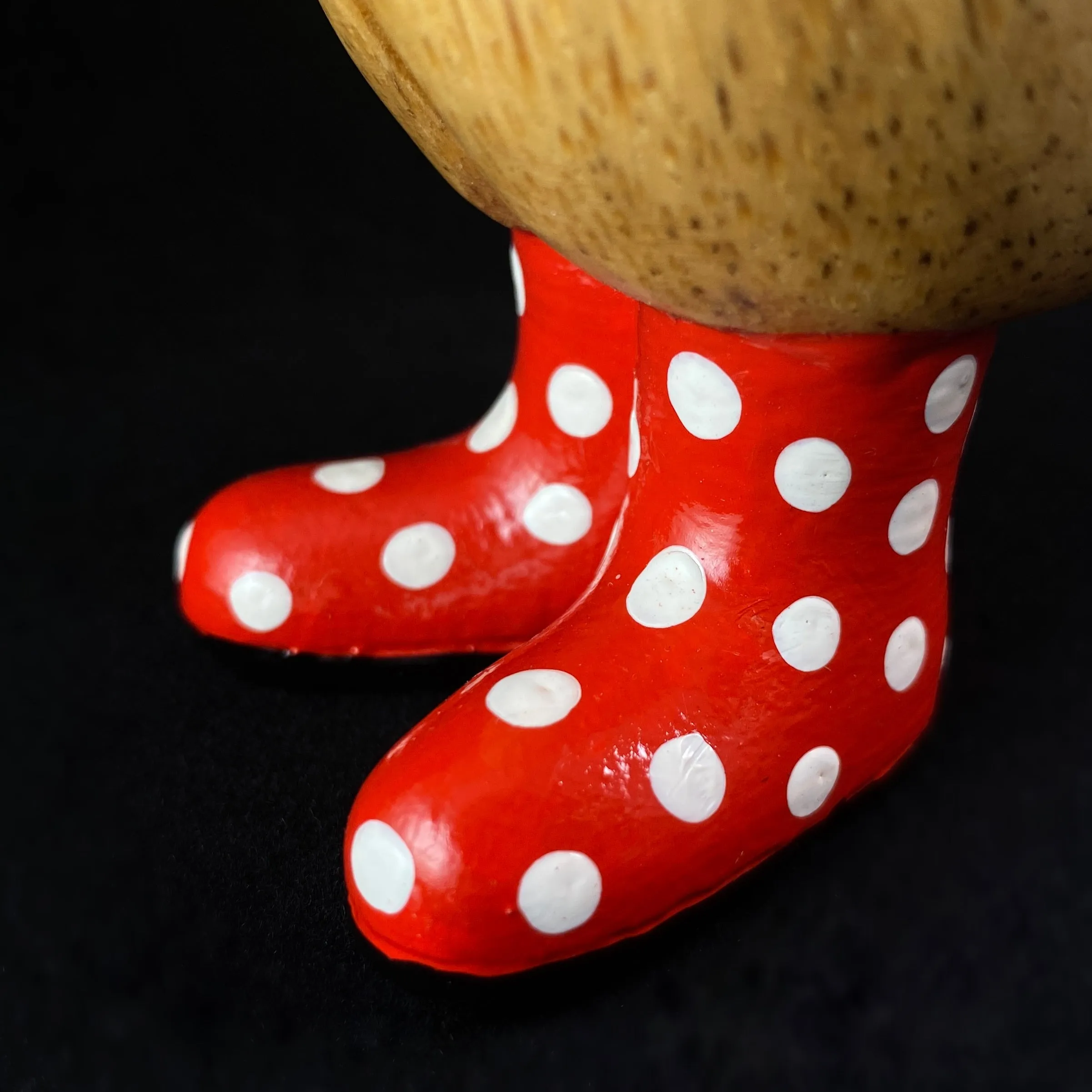 Neil - Hand-carved and Hand-painted Bamboo Duck with Polka Dot Boots
