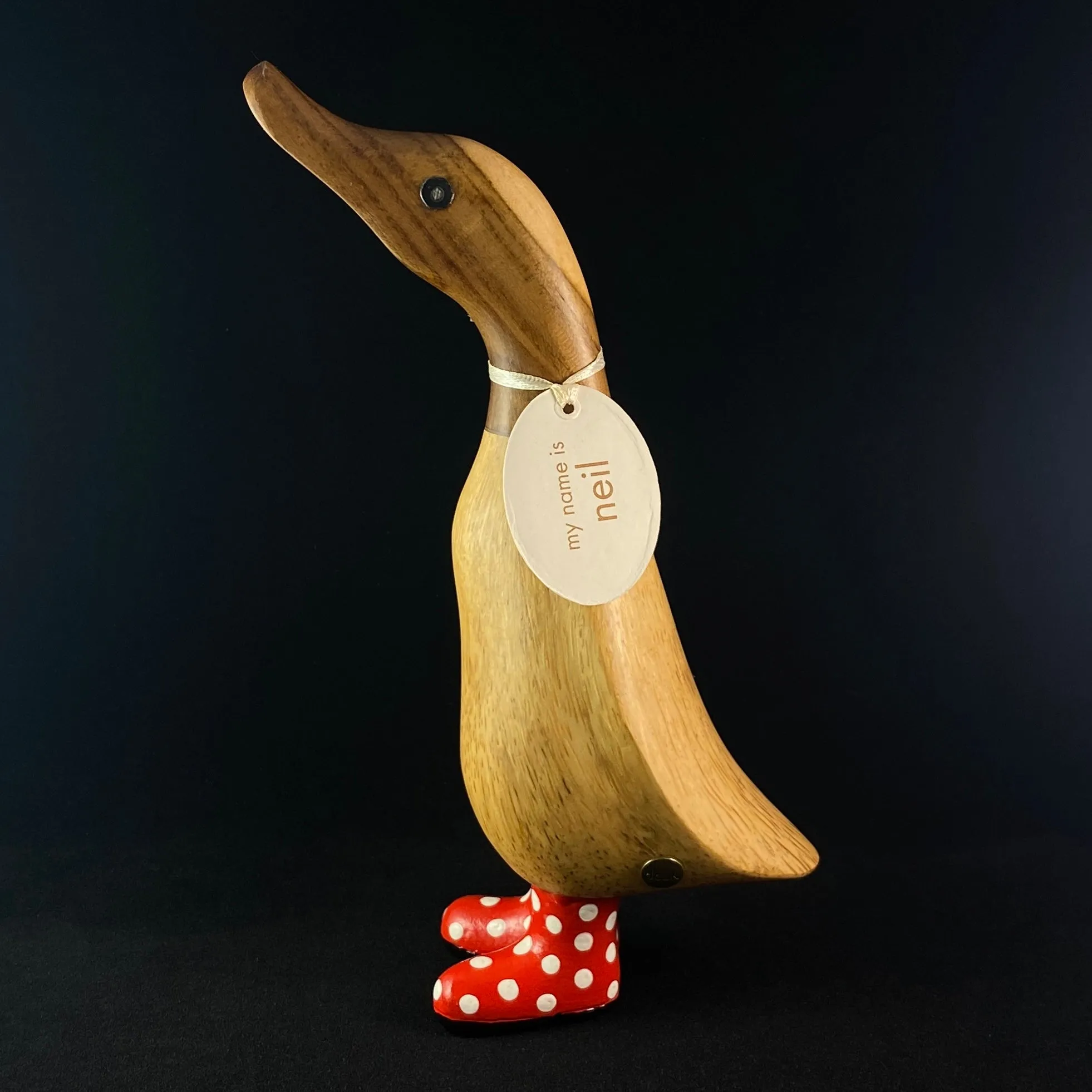 Neil - Hand-carved and Hand-painted Bamboo Duck with Polka Dot Boots
