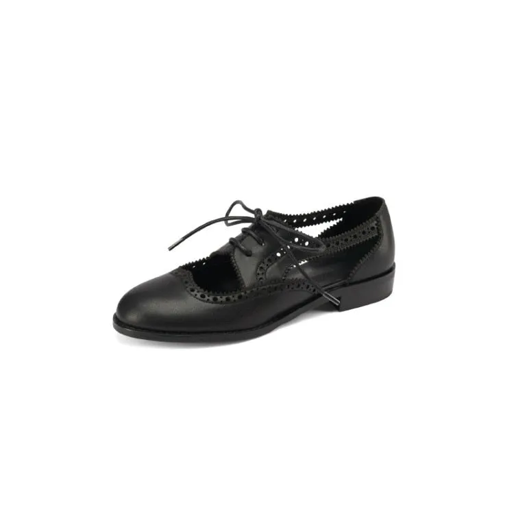New Summer Women Shoes Split Leather Round Toe Low Heel Cover Heel Brogues Casual Women Sandals Spring/Autumn Shoes for Ladies