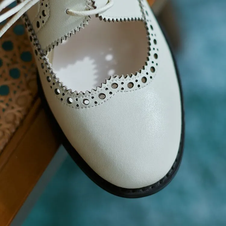 New Summer Women Shoes Split Leather Round Toe Low Heel Cover Heel Brogues Casual Women Sandals Spring/Autumn Shoes for Ladies