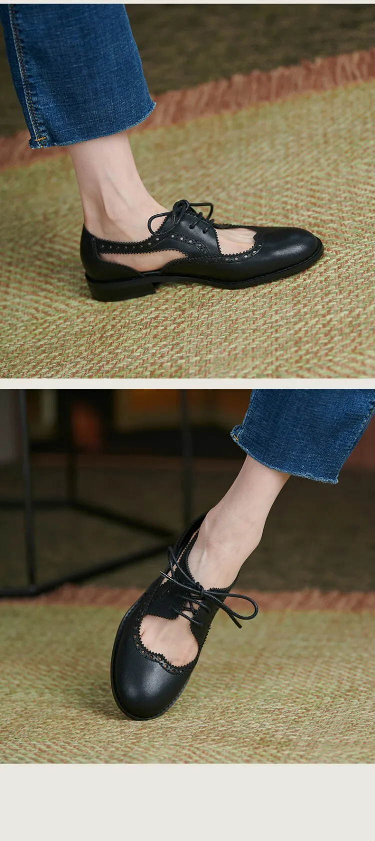 New Summer Women Shoes Split Leather Round Toe Low Heel Cover Heel Brogues Casual Women Sandals Spring/Autumn Shoes for Ladies