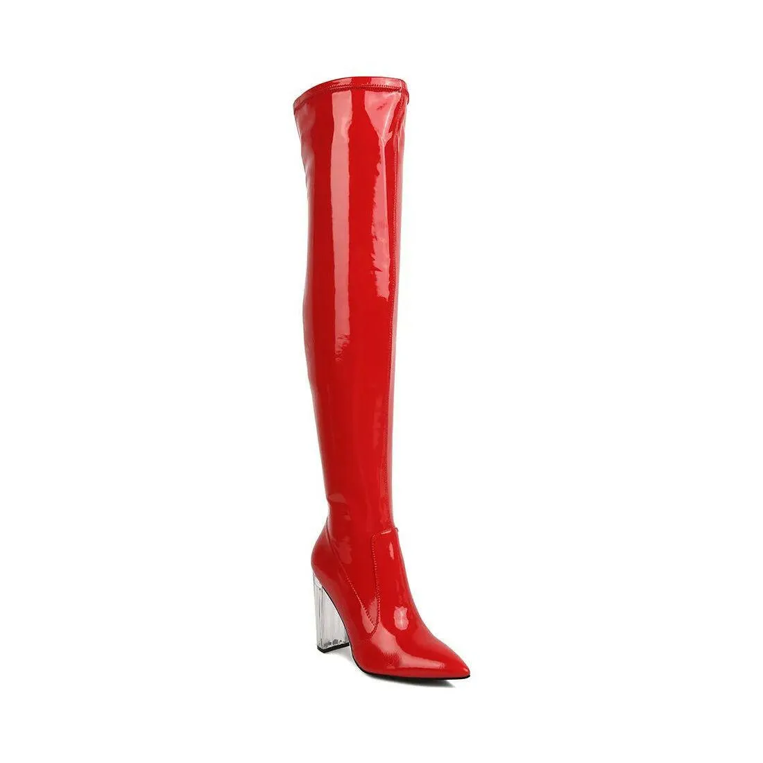 Noire Patent PU Thigh High Long Boots