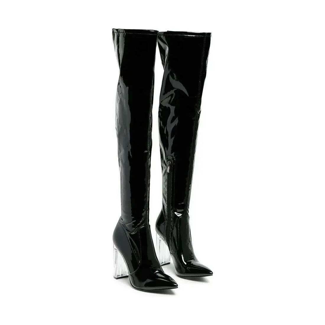 Noire Patent PU Thigh High Long Boots