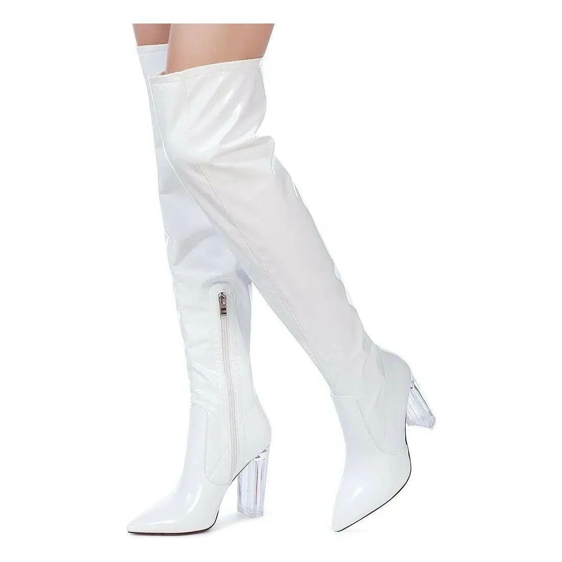 Noire Patent PU Thigh High Long Boots
