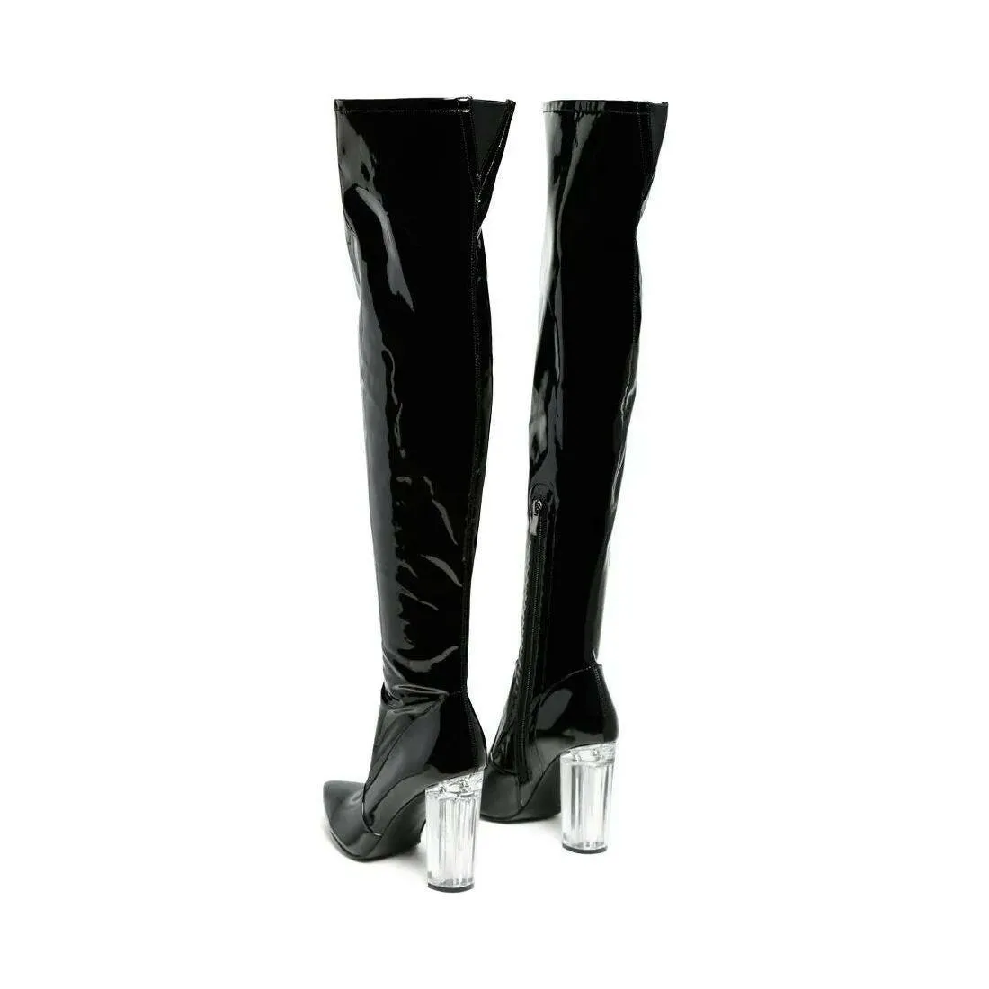 Noire Patent PU Thigh High Long Boots