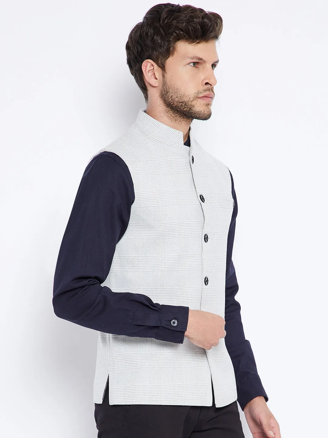 Off White Checked Waistcoat