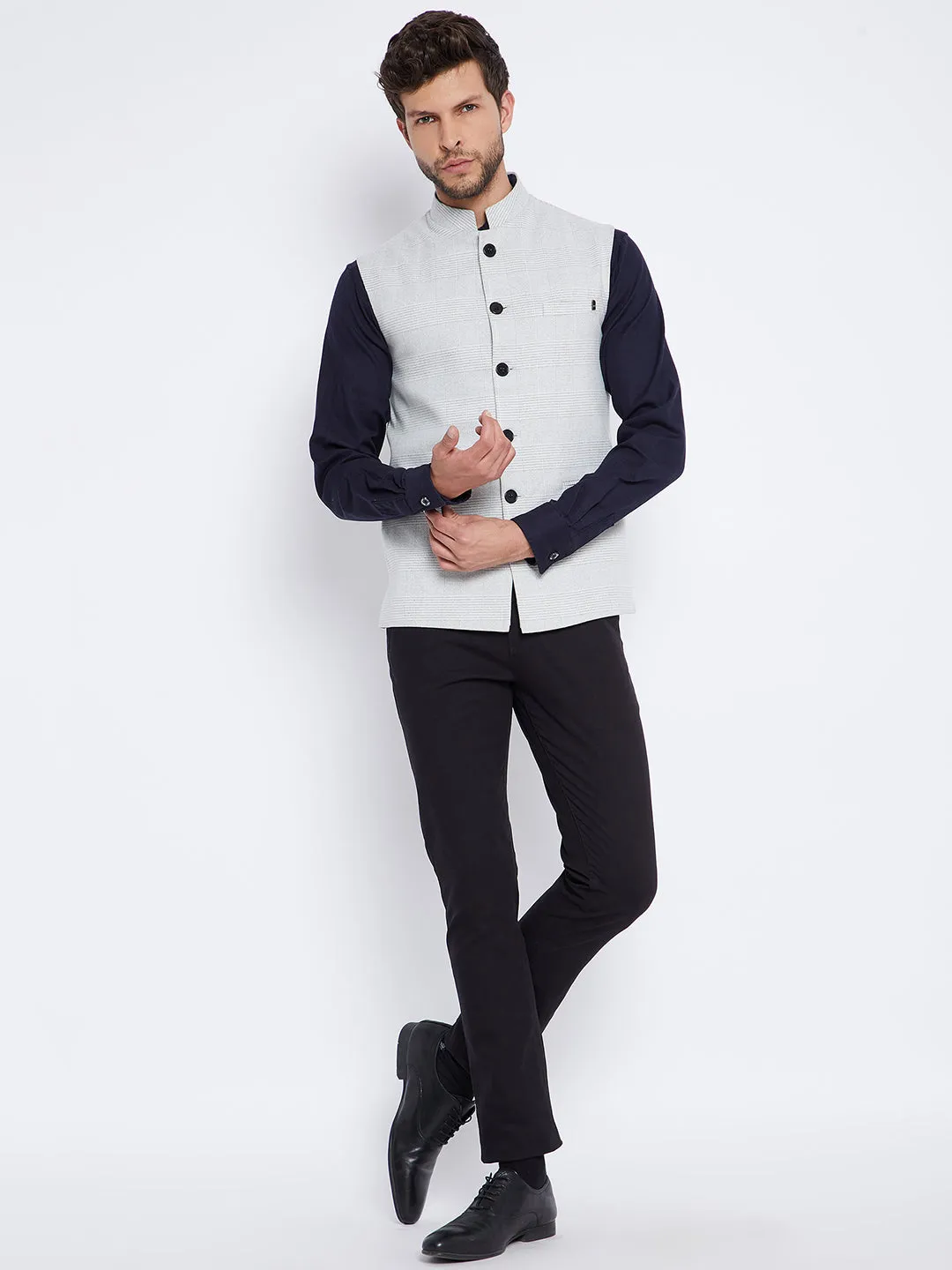 Off White Checked Waistcoat