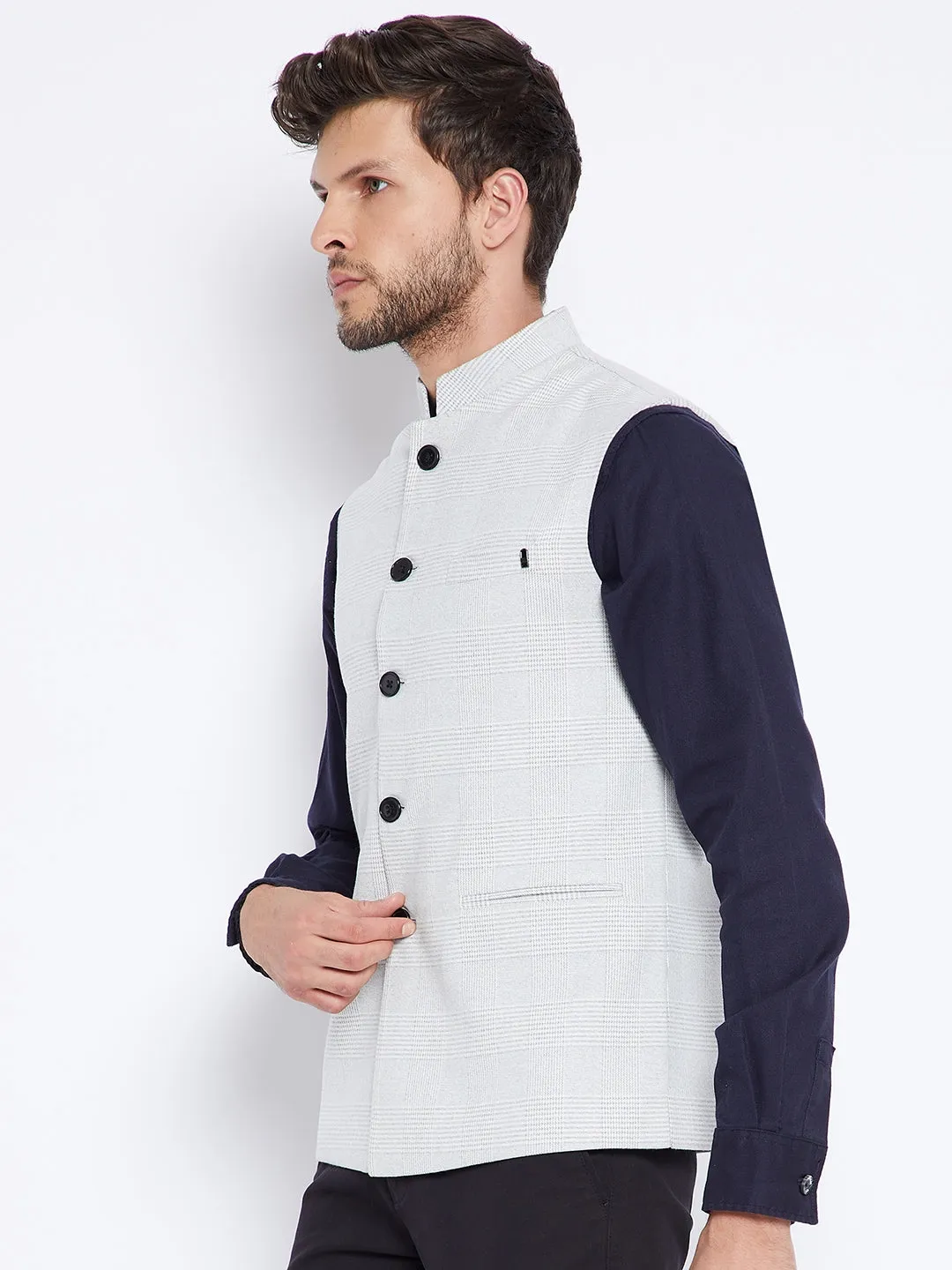 Off White Checked Waistcoat