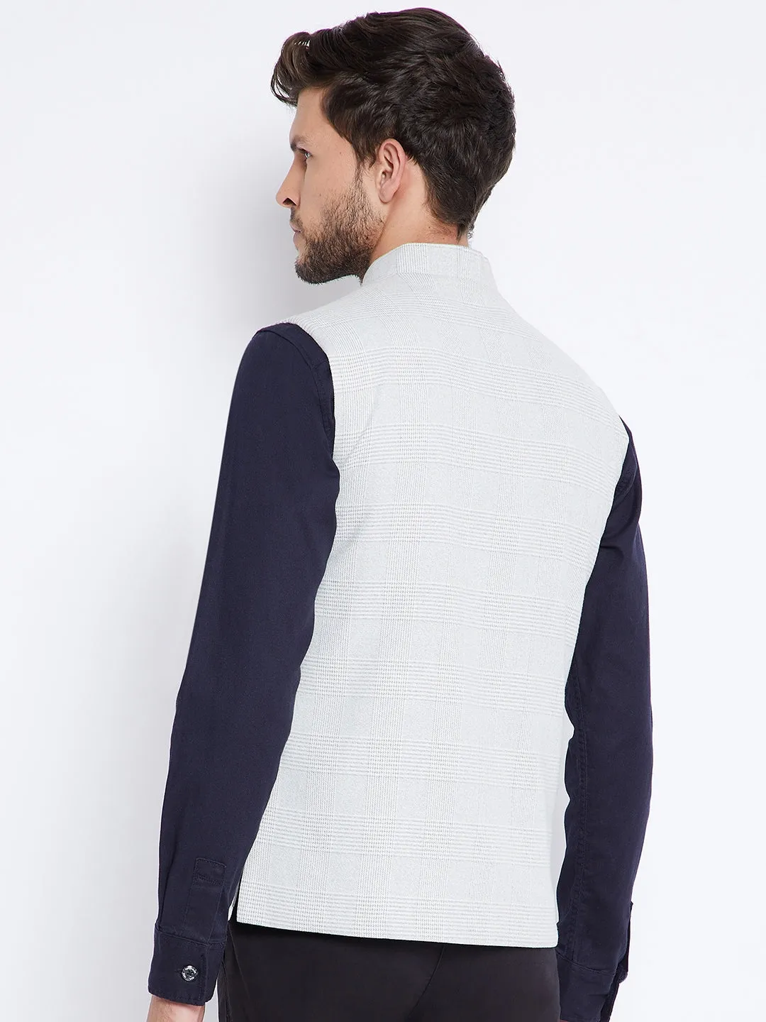 Off White Checked Waistcoat