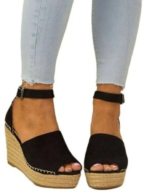 Open Toe Strappy High Heel Wedge Sandals