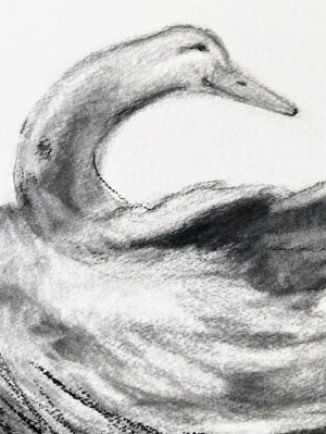 Original Charcoal Duck Drawing | Nursery Gallery Wall | Modern Farmhouse | Whimsical Art Drawing | Vintage Style Duck Art | Baby Room Decor