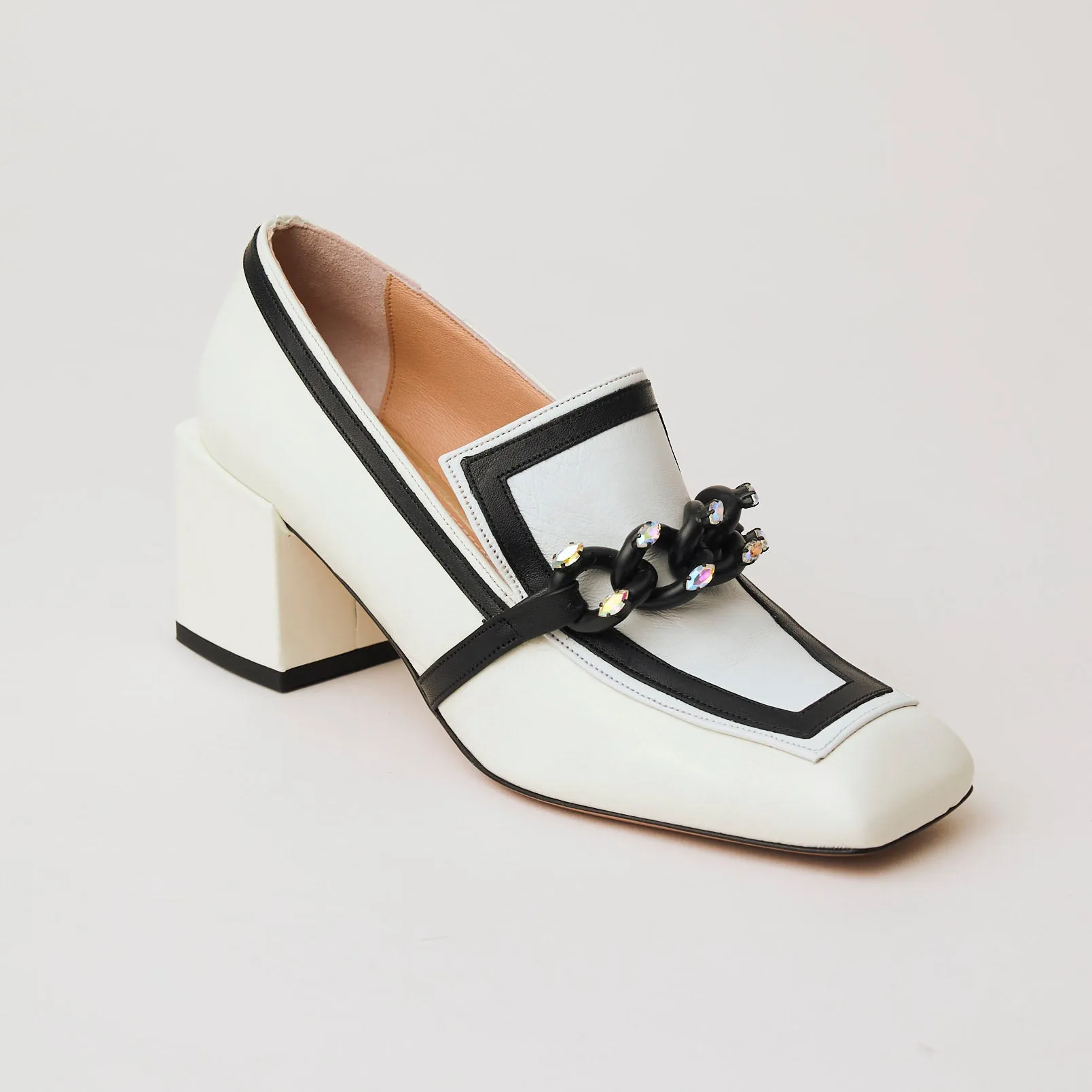 Oxitaly White and Black Heeled Brogues
