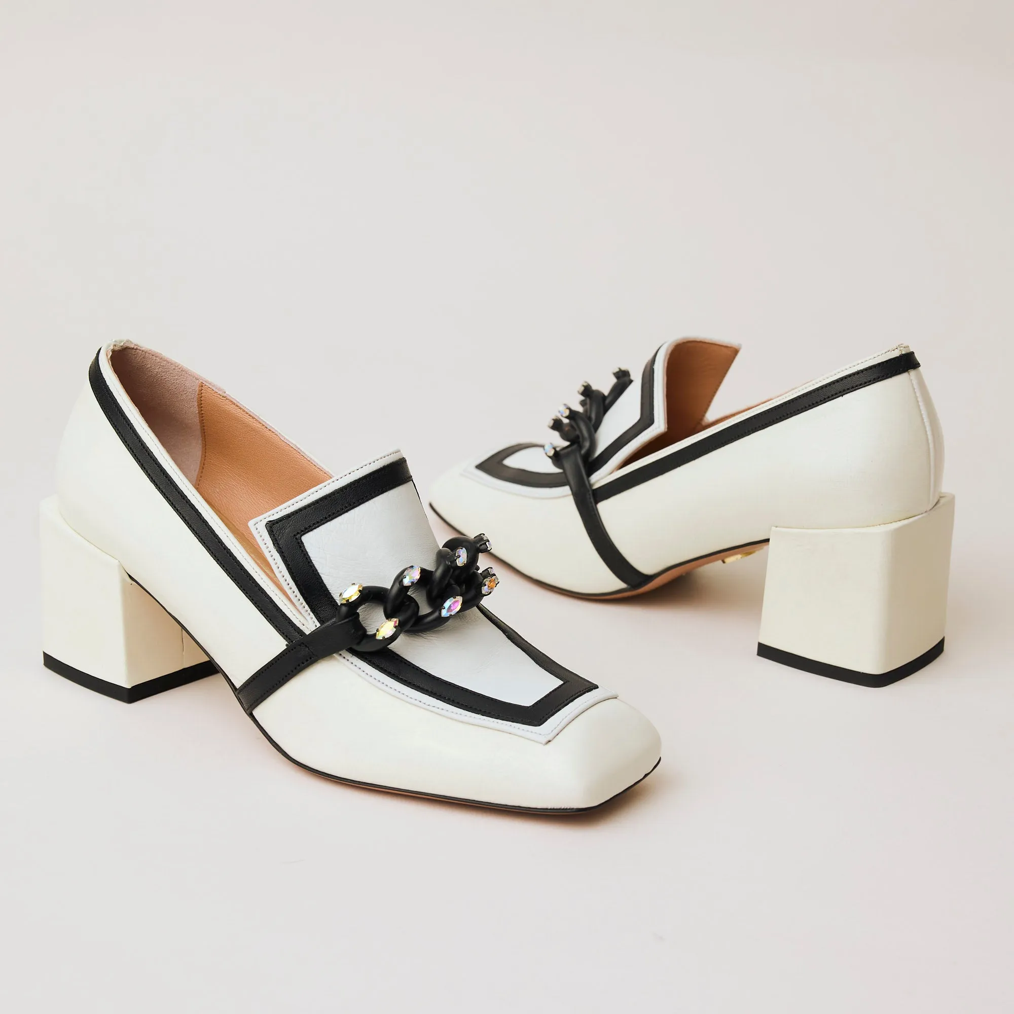 Oxitaly White and Black Heeled Brogues