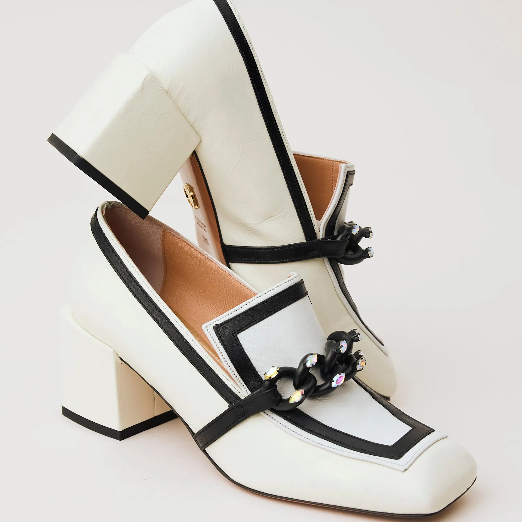 Oxitaly White and Black Heeled Brogues