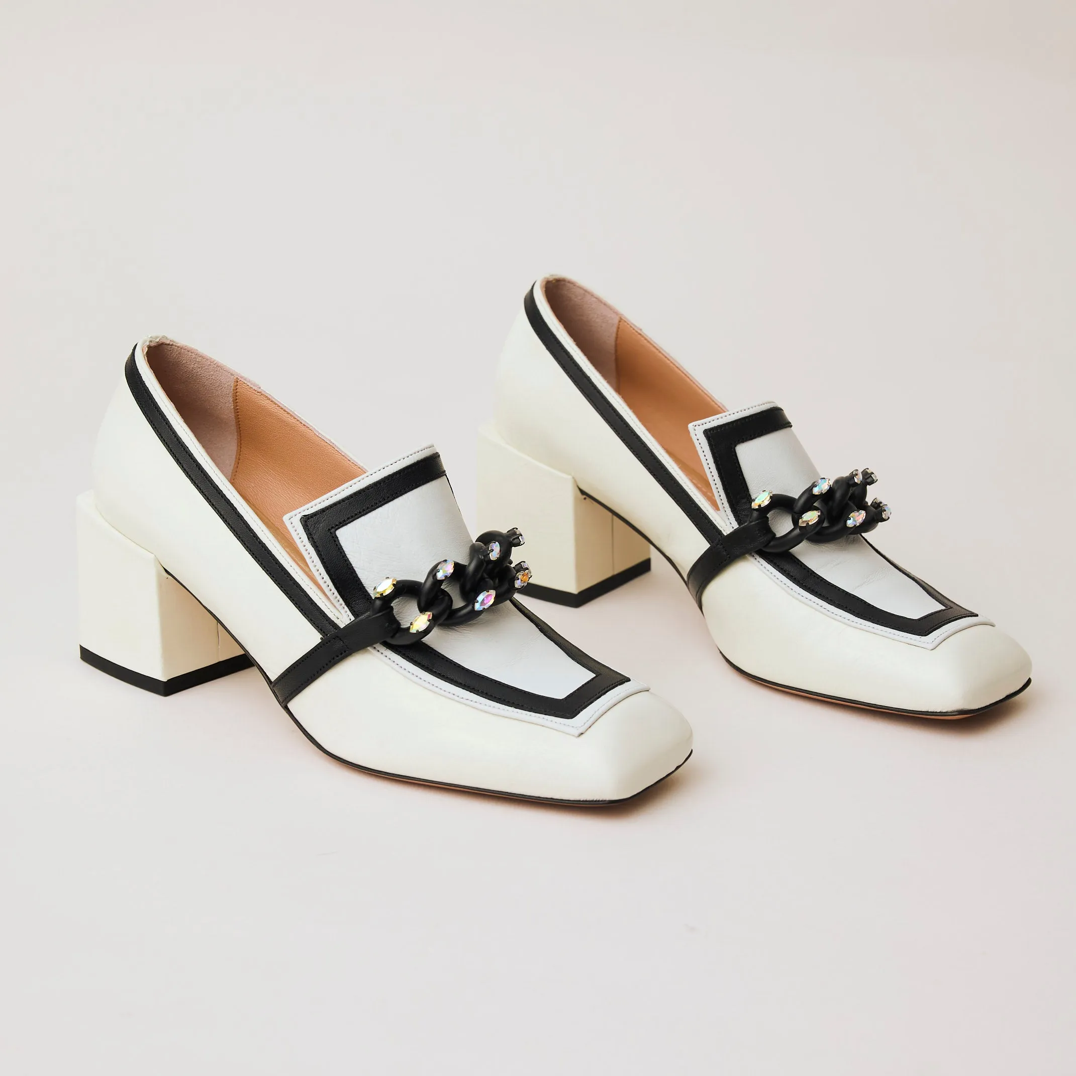 Oxitaly White and Black Heeled Brogues