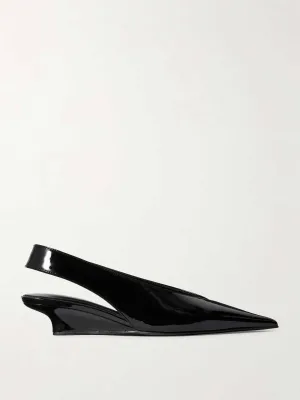 Patent-leather wedge slingback pumps
