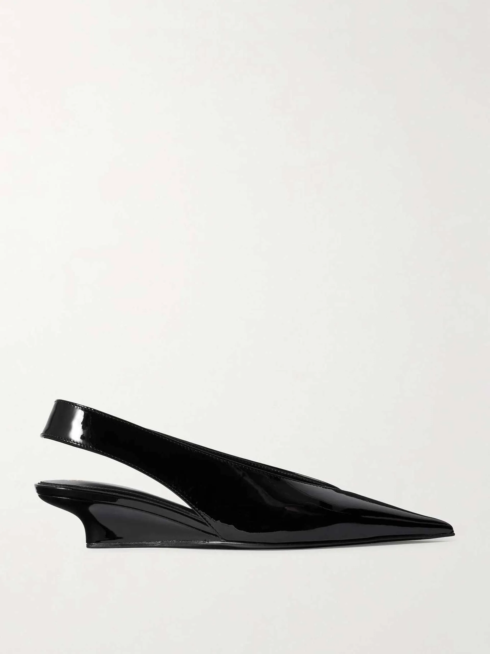 Patent-leather wedge slingback pumps