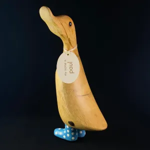 Paul - Hand-carved and Hand-painted Bamboo Duck with Polka Dot Boots