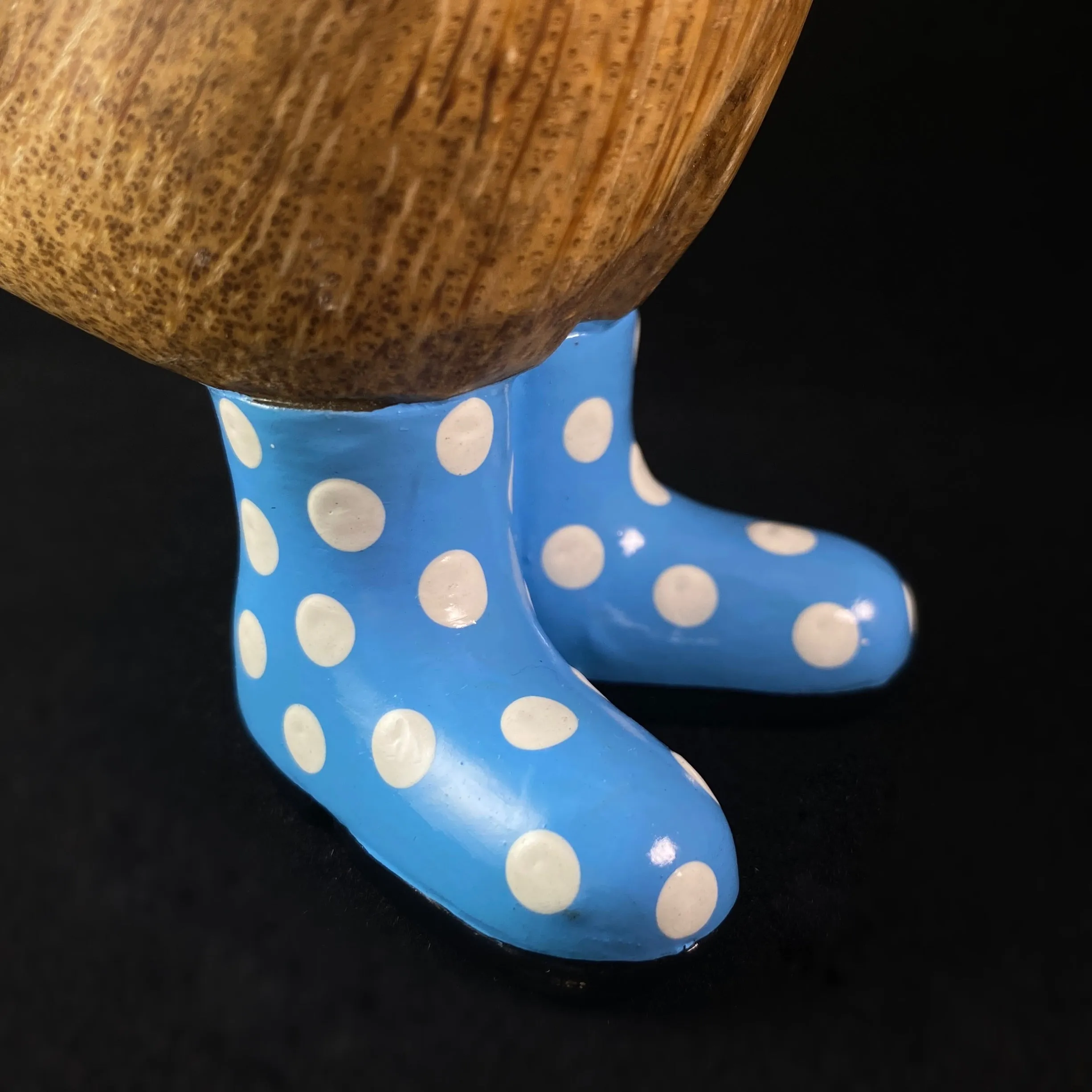 Paul - Hand-carved and Hand-painted Bamboo Duck with Polka Dot Boots