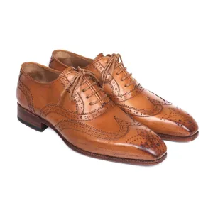 Paul Parkman Handmade Designer Shoes Wingtip Cognac Oxfords (PM5604)