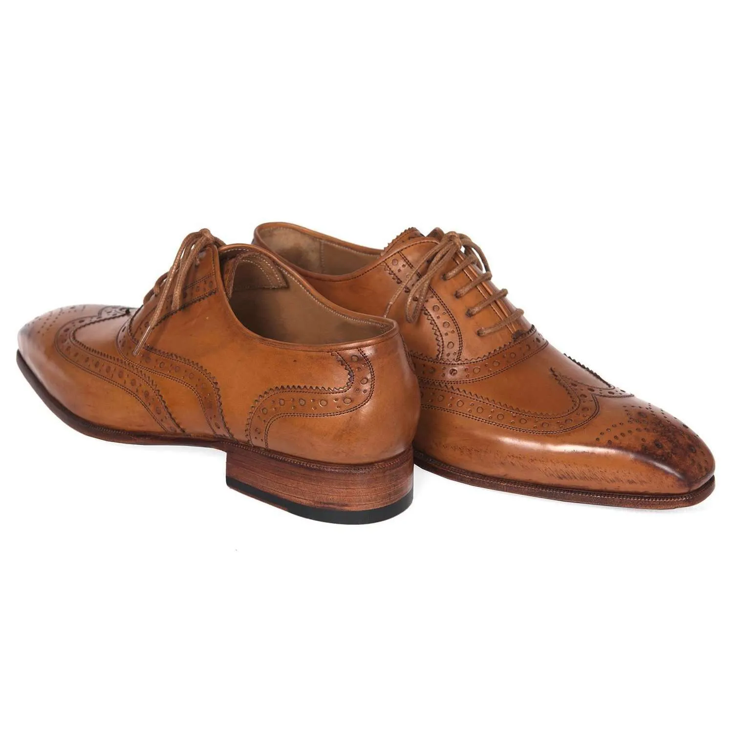 Paul Parkman Handmade Designer Shoes Wingtip Cognac Oxfords (PM5604)