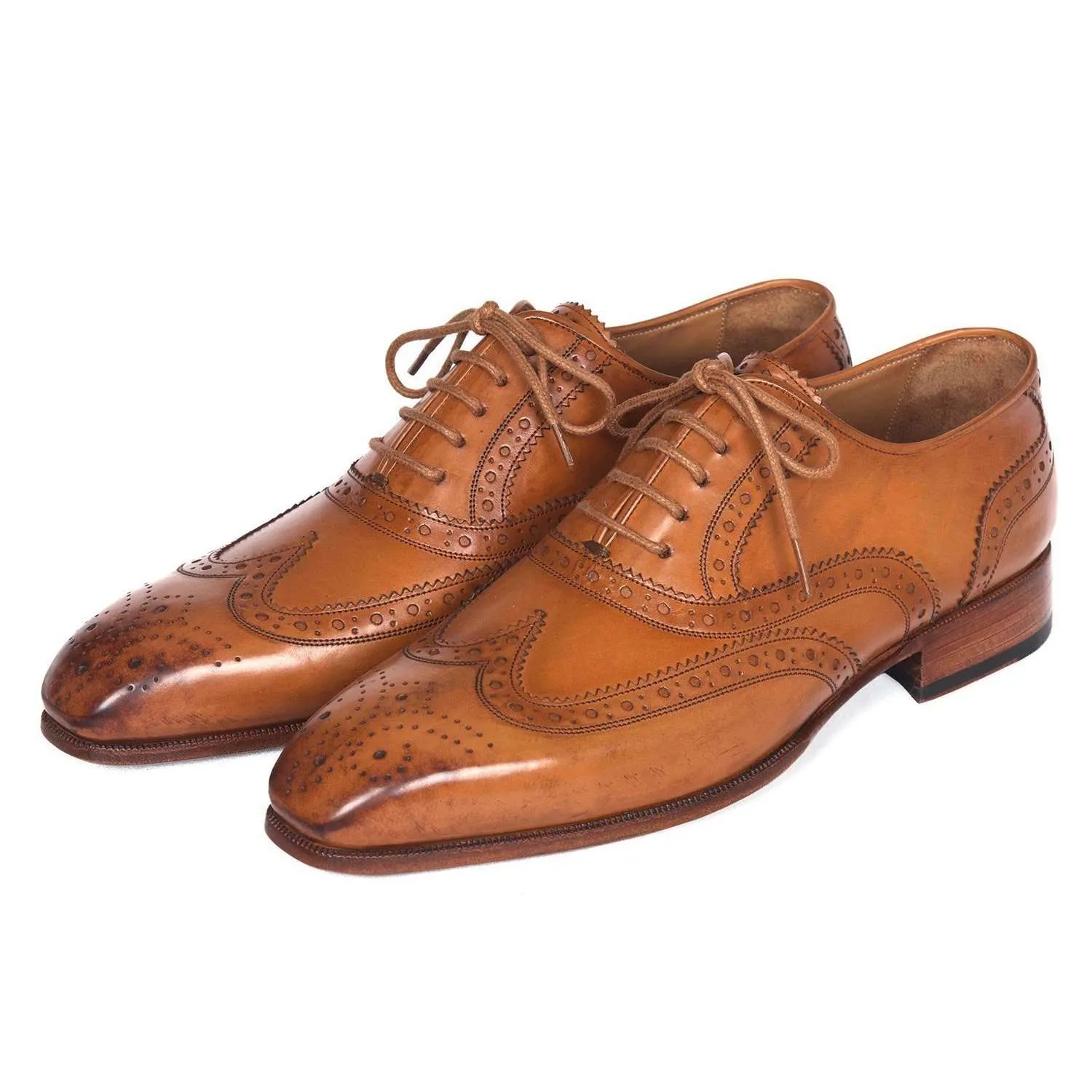 Paul Parkman Handmade Designer Shoes Wingtip Cognac Oxfords (PM5604)