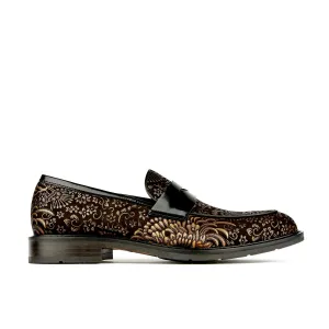 Presley - Black & Gold - Men's quality leather penny loafer in gold and black
