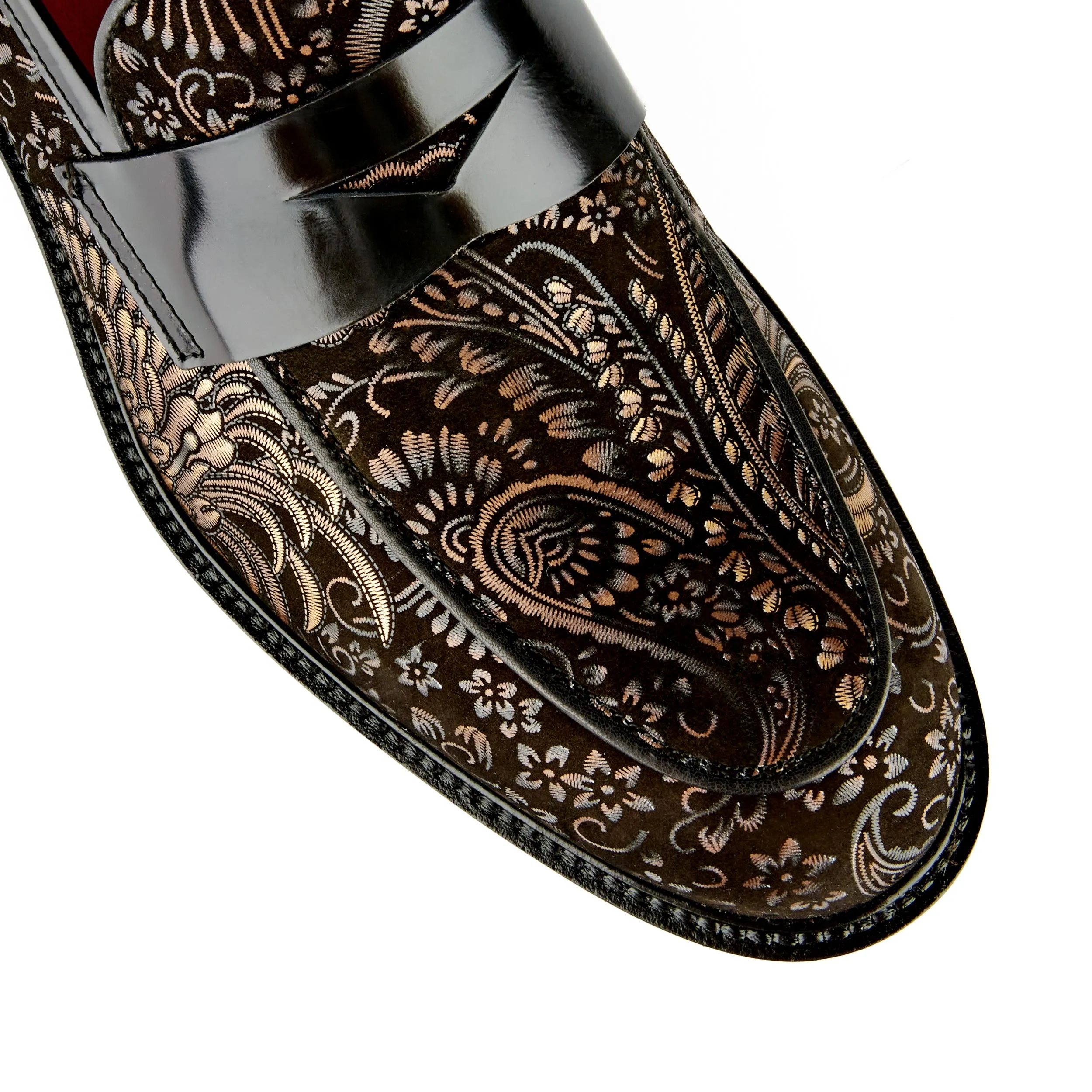 Presley - Black & Gold - Men's quality leather penny loafer in gold and black